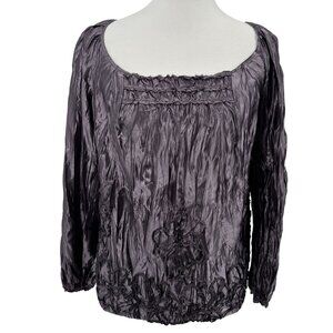Max Studio Womens Petite Blouse XSP Crinkle Texture Purple Long Sleeve Polyester